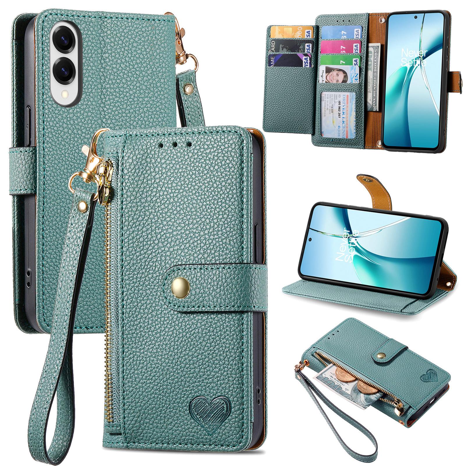 

For Samsung Galaxy S25 Edge Case RFID Blocking Zipper Pocket Leather Wallet Phone Cover Green
