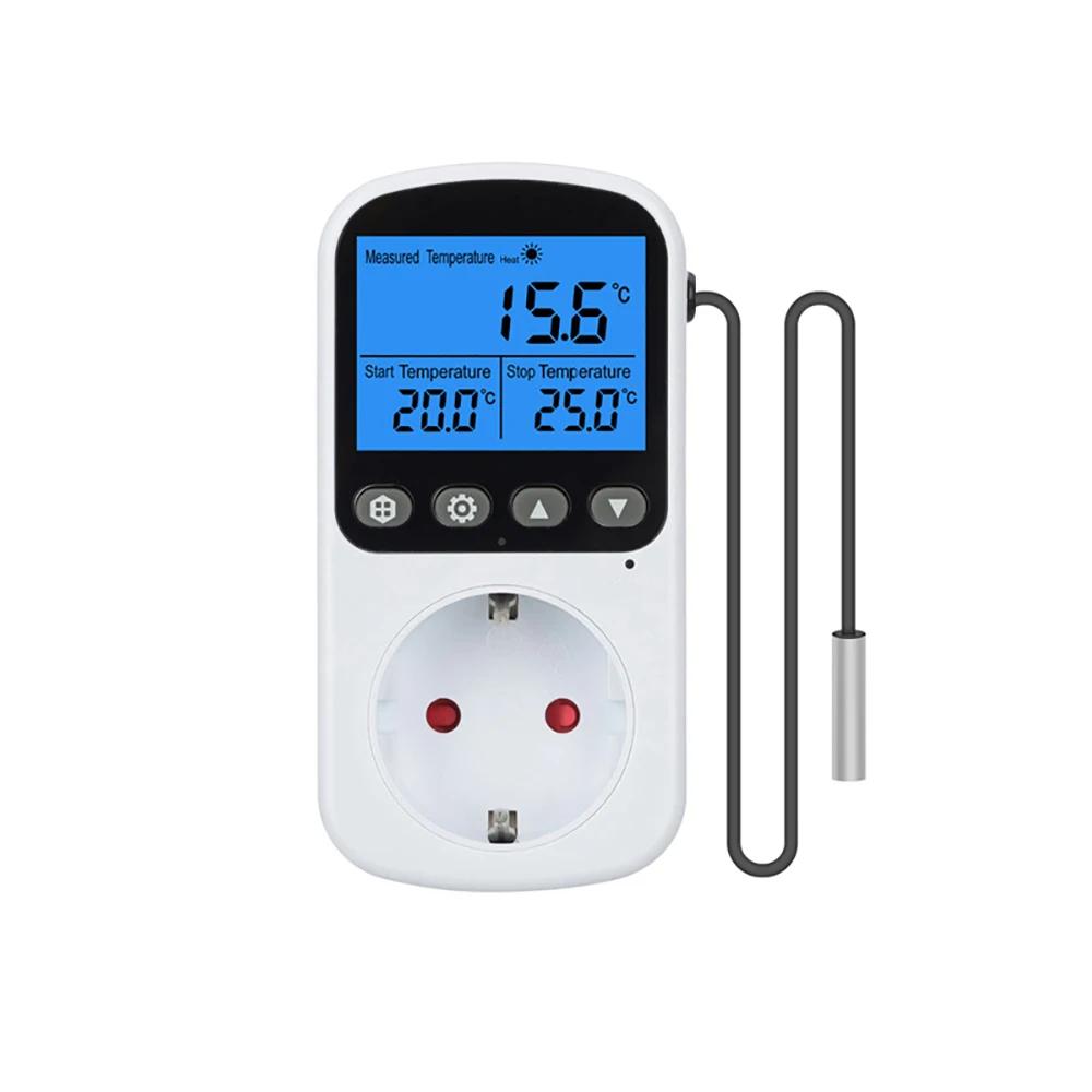 

Digital Temperature Controller Socket Outlet EU Plug Thermostat With Timer Sensor Probe Heating Cooling Switch 16A Backlight with backlight