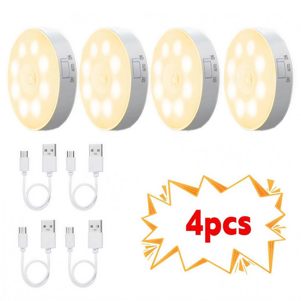 2/3/4/5pcs Motion Sensor LED Night Light USB Rechargeable Night Lamp for Kitchen Cabinet Wardrobe Lamp Staircase Wireless Closet Light