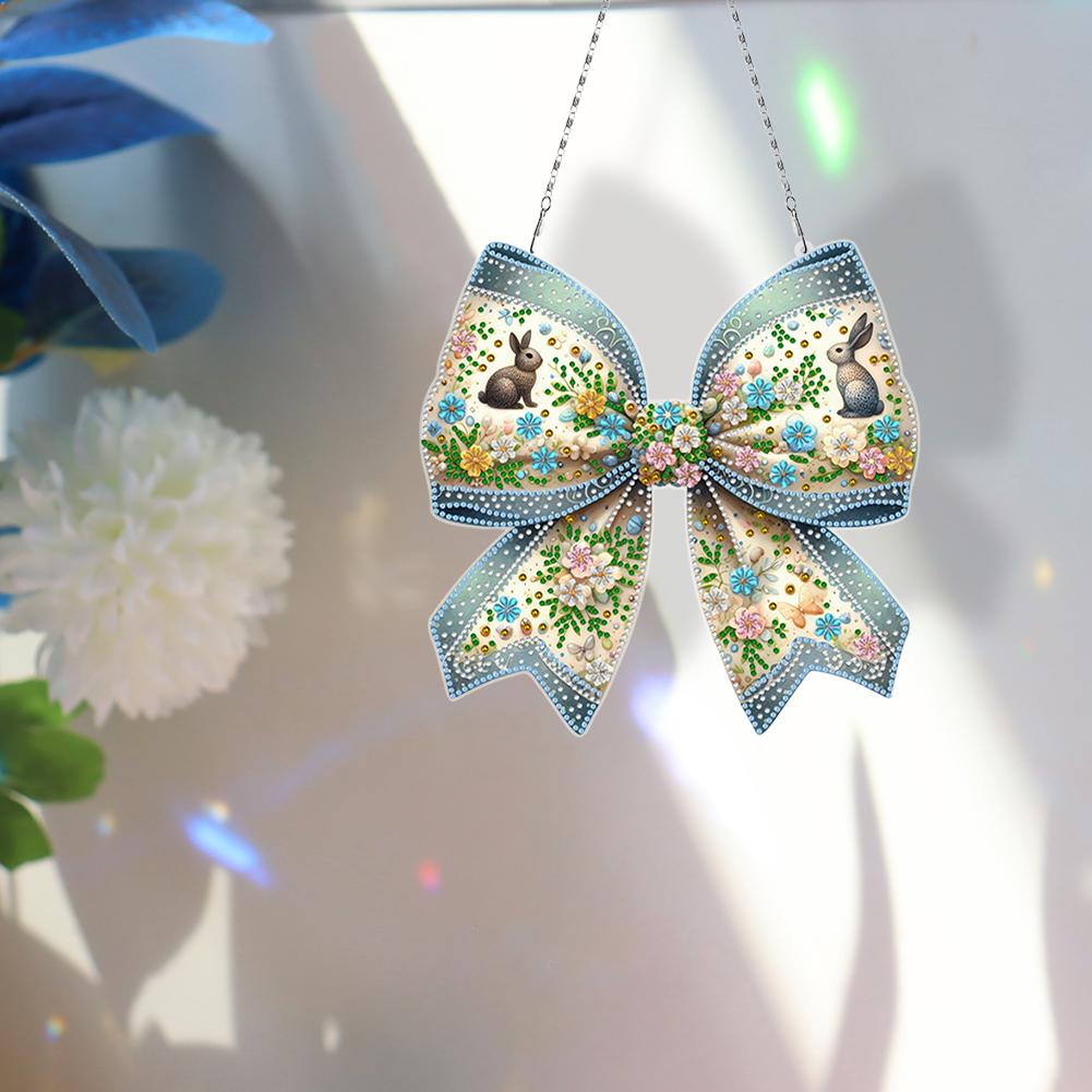 Easter Bow 5D DIY Diamond Painting Dots Pendant Rhinestone Diamond Art Pendants DIY Diamond Art Pendant Kit for Art Crafts