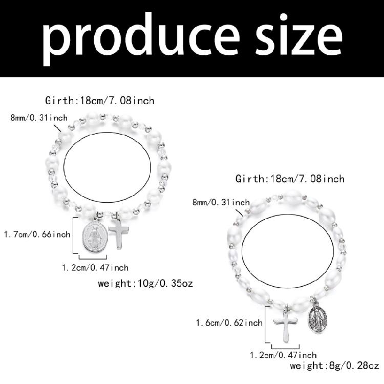 Elegante Bracciale con Crocifisso e Perle, dal Design Unico con Ciondolo in Lega per un Look Raffinato in Diverse Occasioni