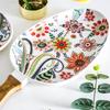 Ceramic Salad Plates with Handle,Porcelain Dinner Plates,Colorful Floral Pattern Serving Plate for Desserts Sandwiches Dishes