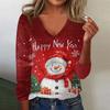 Women's Cute Sweatshirt Knitted Fashion Casual V-neck Long-sleeved Cozy Print Top