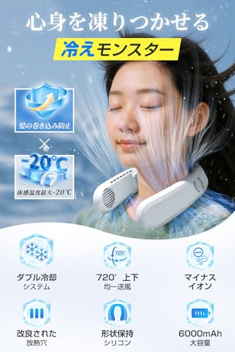 Neck Cooler with Cooling Plate, Neck-Worn Fan [2025 New Design - Simultaneous Left/Right Cooling & Up/Down Airflow] High Airflow, Portable Neck Fan, 6