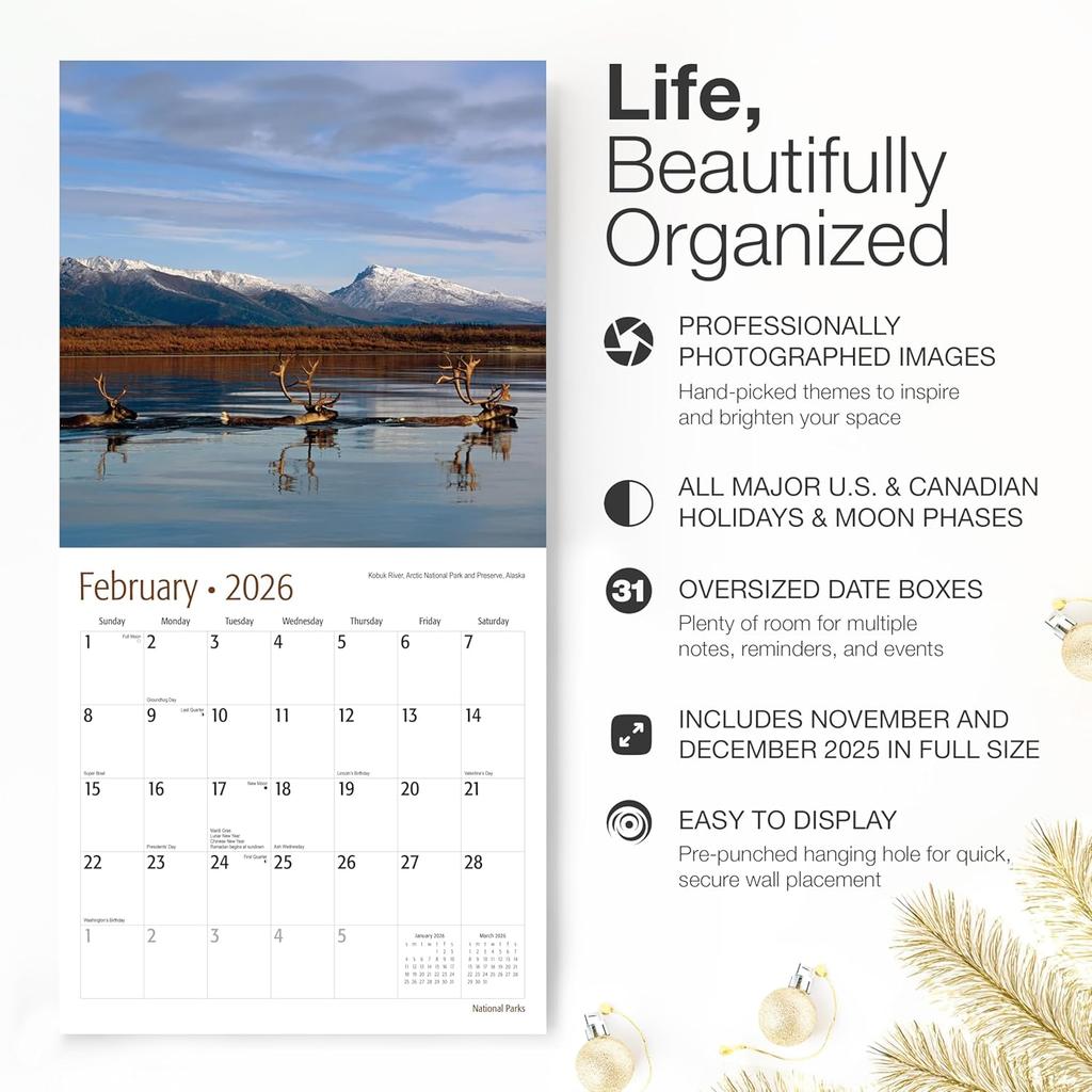 RED EMBER Signature - National Parks 2026 Wall Calendar 12 Month | 12" x 24" Open | Thick & Sturdy Paper | Holiday Gift | Nature Calendar 2026