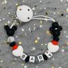 2024 Handmade Customized Name Beech Pacifier Clips Holder Chain Silicone Rainbow Pacifier Chain Baby Teether Teething Chain Gift