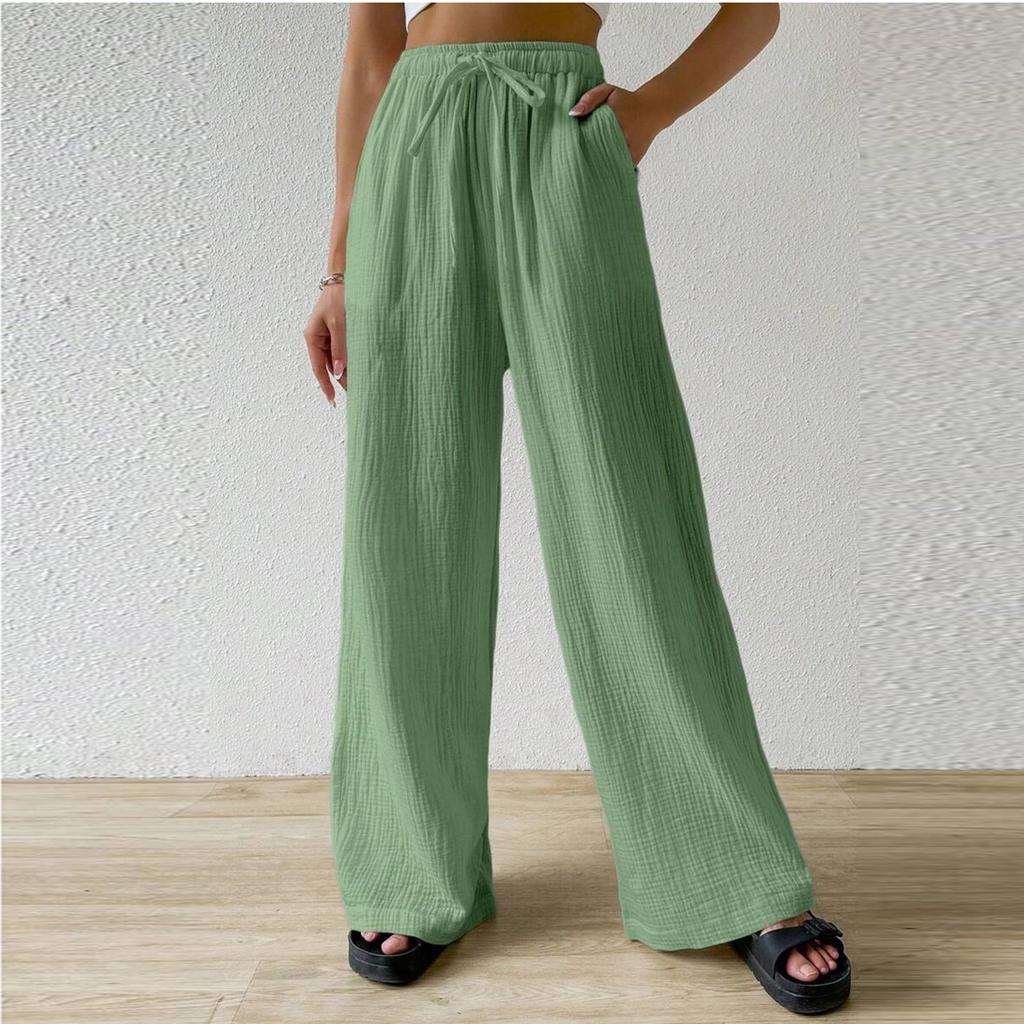 Cotton And Linen Wrinkled Fashionable Women's Clothing Versatile Loose Home Leisure Solid Color Wide Leg Women