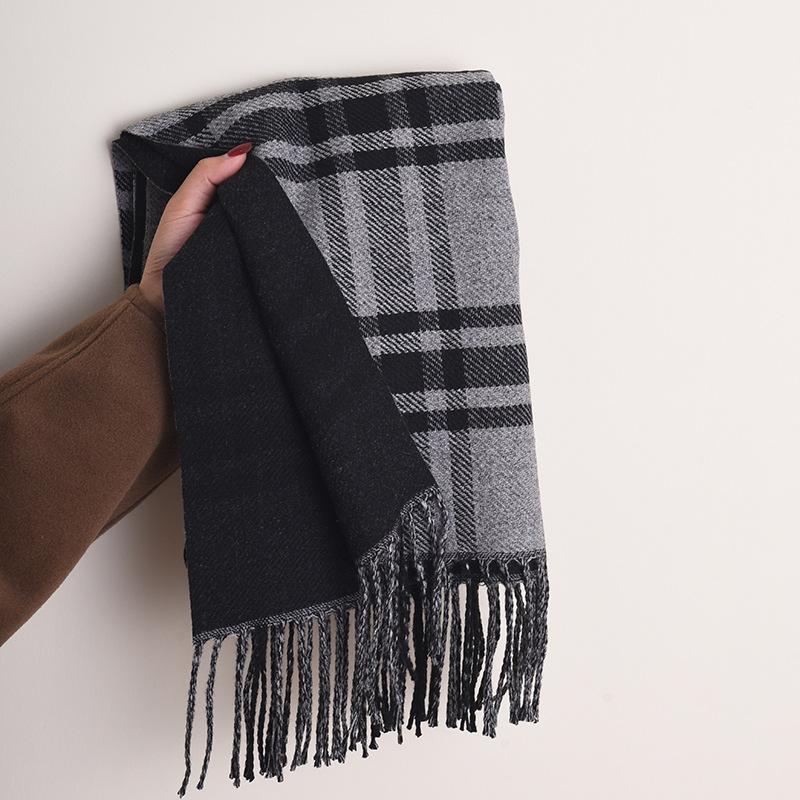 New Women's High end Imitation Cashmere Plaid Scarf for Autumn and Winter Warm  Soft and Versatile Scarf and Shawl Dual Use