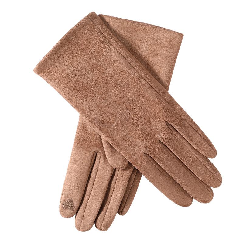 New Women Winter Keep Warm Touch Screen Suede Fabric Plus Velvet Inside Thicken Female Elegant Solid Simple Style Soft Gloves