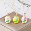 Openable Colorful Tulip Oval Photo Box Necklace Women's Gold Plated Chain Cute Flower Pendant Necklaces Trendy Jewelry For Girls