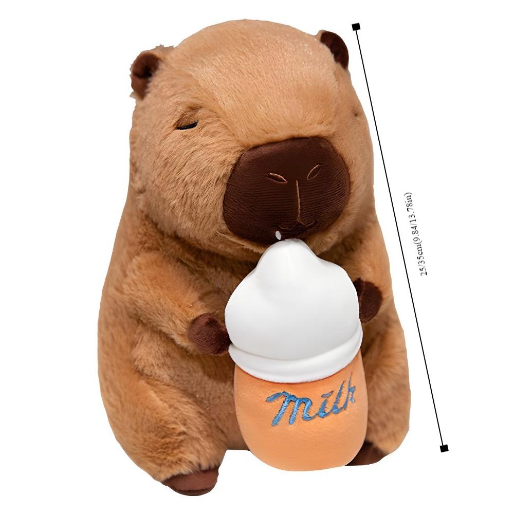 Charming Feeder Capybara Plush Toy Holding Bottle Fluffy Capibara Anime Fluffty Toy Soft Cartoon Capybara Plush Doll Christmas Toy