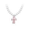 Heart Cross Faux Pearl Necklace, Delicate Stackable Sweet Clavicle Chain