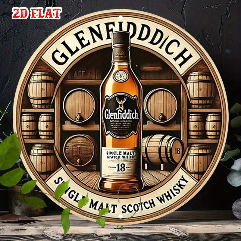 Vintage D Flat Round Tin Sign Glenfiddich Year Single Malt Scotch Whisky Retro Barrel Cellar Wall Decor For Whiskey Coll