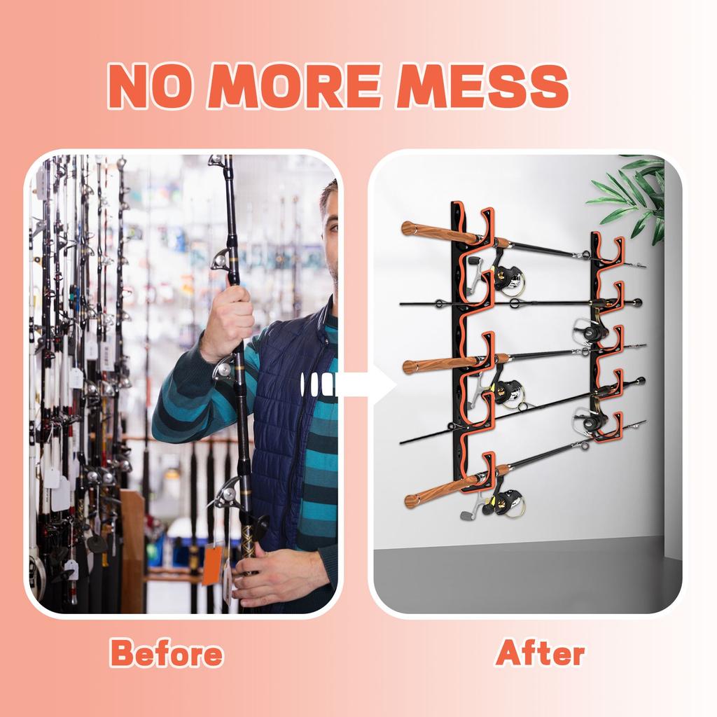 H5 Wall Or Ceiling Mounted Fishing Rod Rack With Soft Protective Pads, Fishing Rod Storage Box