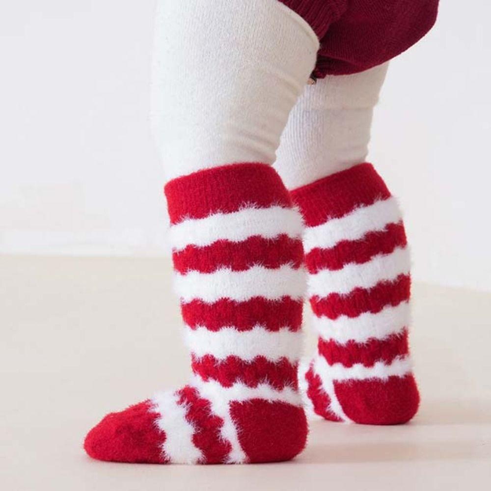 5Paits Stripe New Year Red Socks Thicken Warm Toddle Tube Socks Baby Plush Red Socks  Autumn