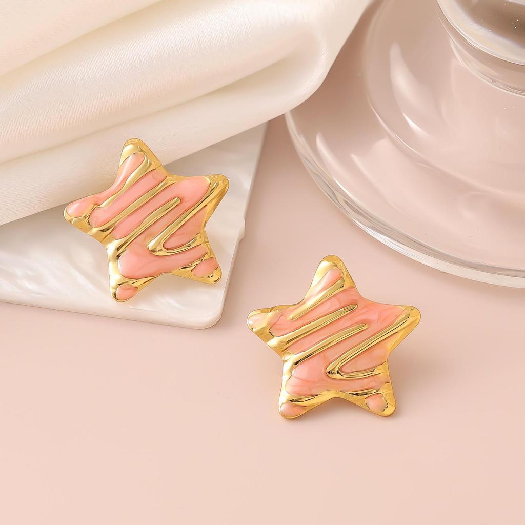 French Enamel Drip Oil Earrings: Stainless Steel, Irregular, Titanium Women's Luxury