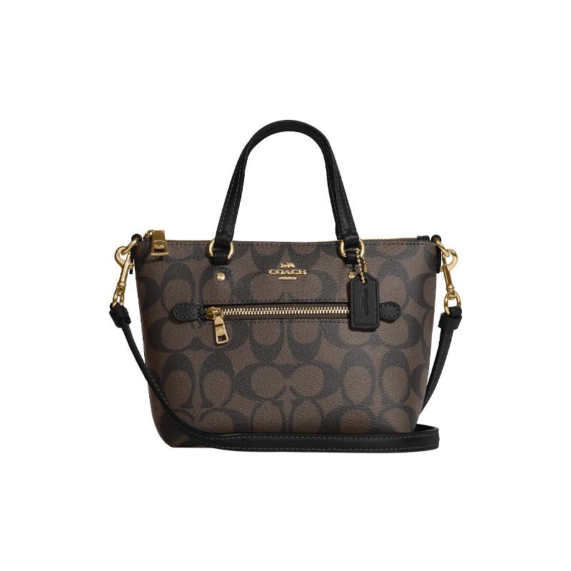 

COACH handbag Gallery 20 Zipper closure double card slots signature coated canvas and smooth leather hand-held shoulder crossbody bag small women s чорний