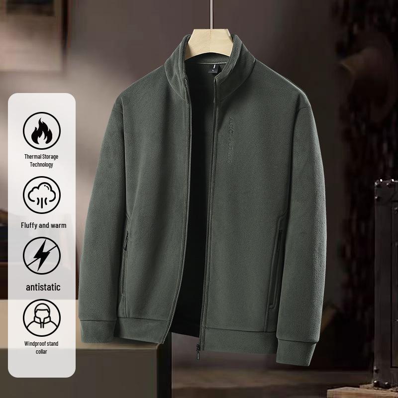 Men's Double-Sided Fleece Thick Warm Stand Collar Jacket - Anti-Static, Cold Protection, Temperature Locking Cardigan Hoodie