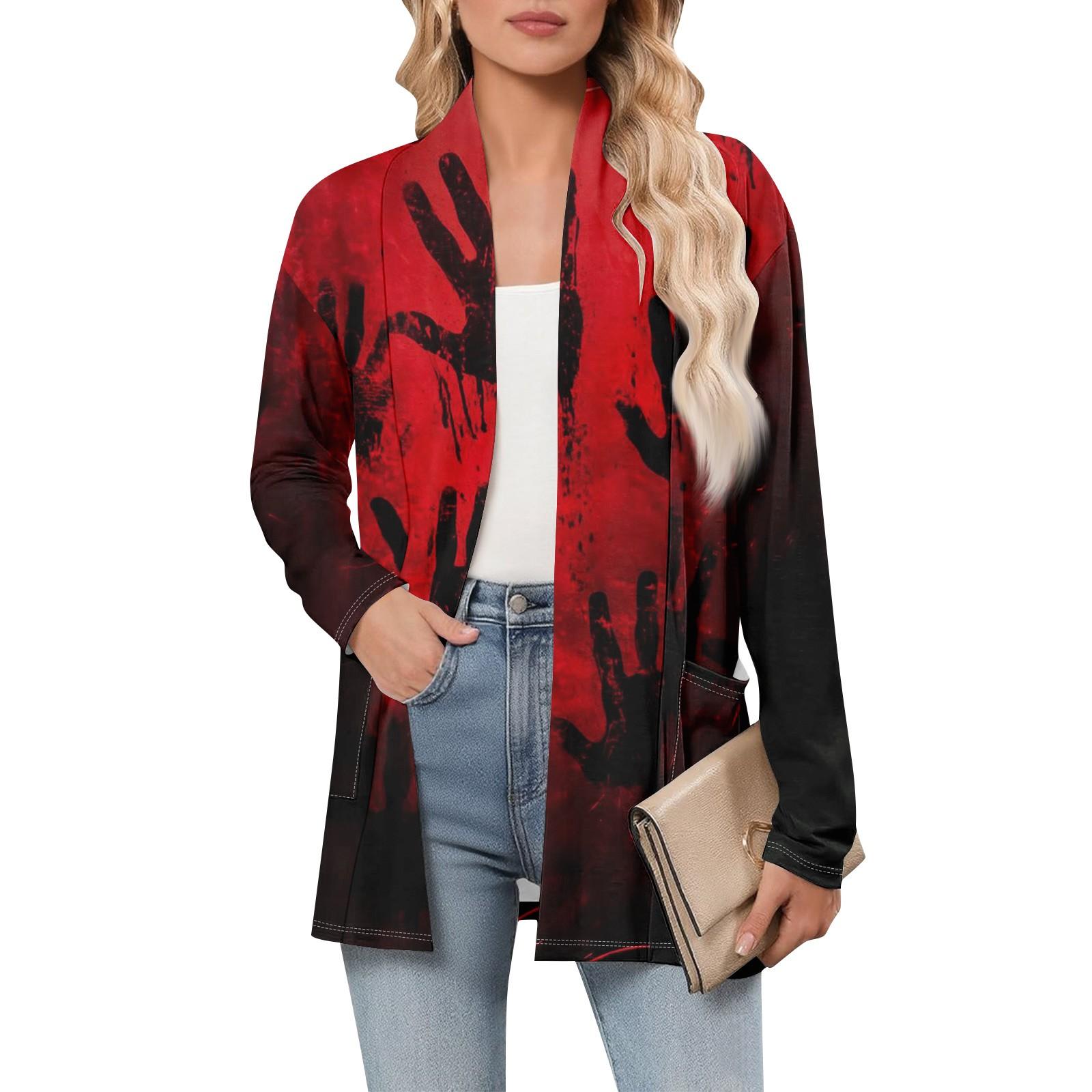 

Women s Long Sleeve Cardigan V Neck Fashion Halloween Printed Shirt Lightweight Casual Loose Thin Cardigans With Pockets S