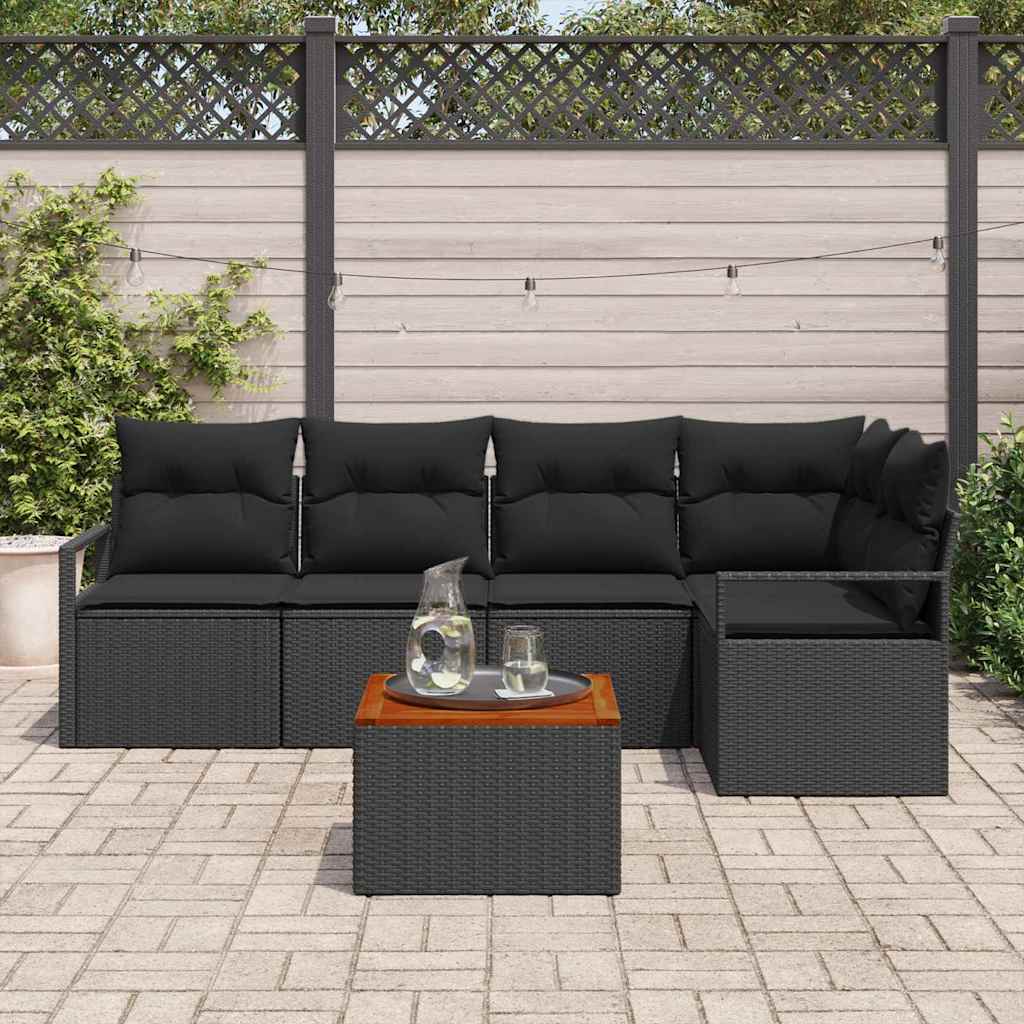 Garden Sofa Set with Storage 6 pcs Black Poly Rattan
