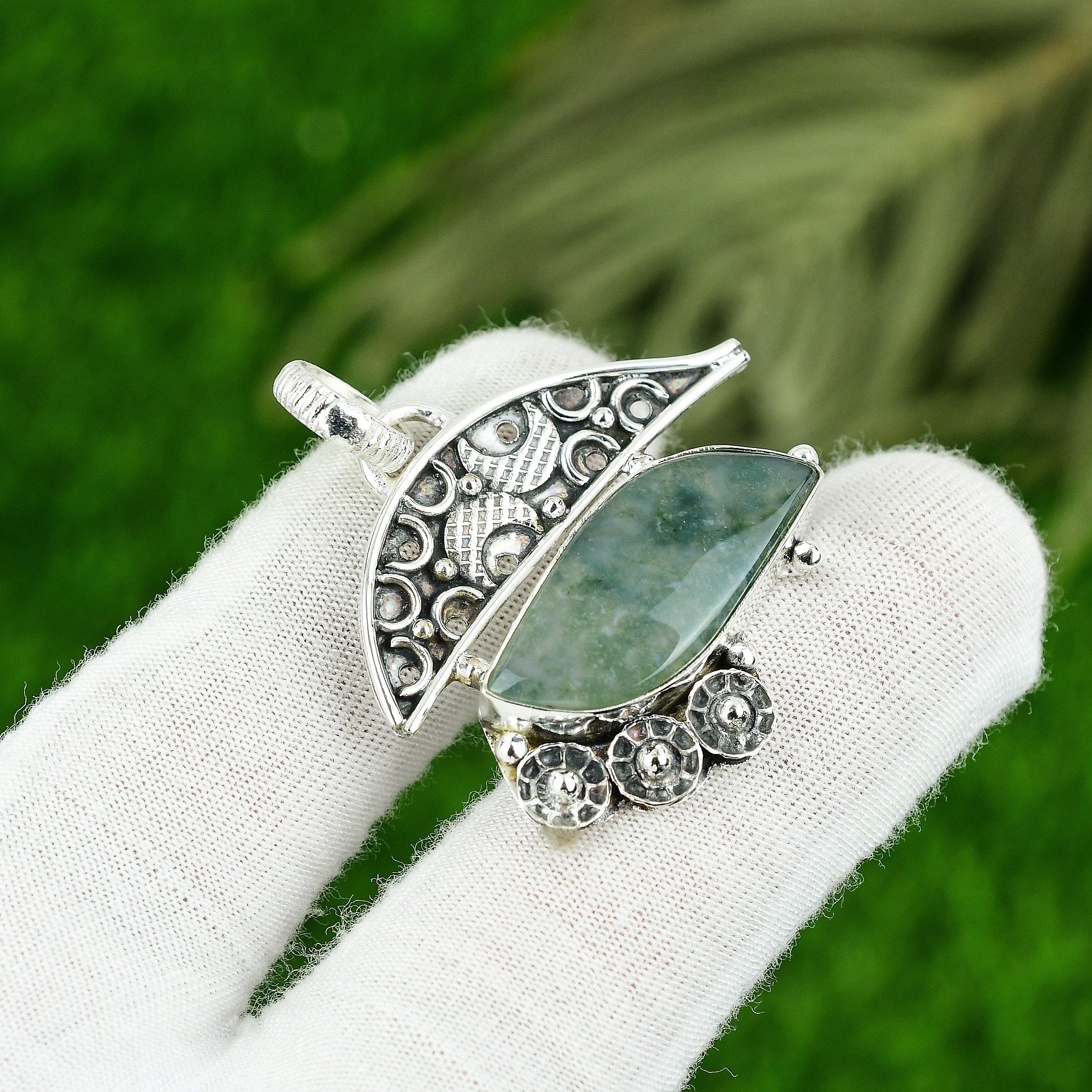 

Подарок для женщин Подвеска Серебро 925 пробы Натуральный Солнечный Моховой Агат Самоцвет