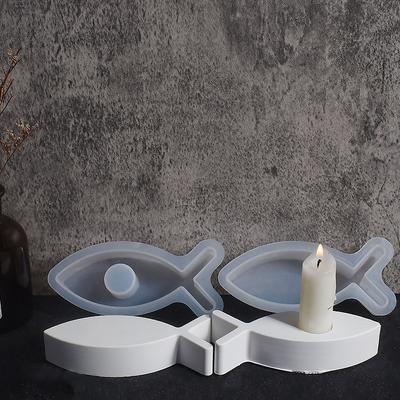 New Small Fish Candle Holder Mould Fish Wax Candle Fish Candle Holder Base Stand Plaster Ornament Drip Glue Mirror Silicone Mold