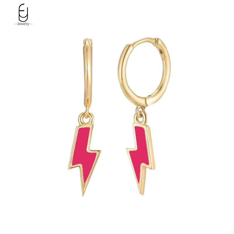 925 Silver Needle Vintage Gold Earrings for women Fashion Lightning Pendant Hoop Earrings Wedding High Luxury Jewelry