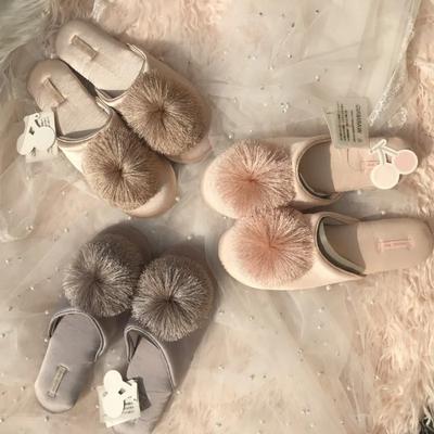 Fashion Winter Plush Tassels Hairball Slippers Women  New Korean Christmas New Year Warm Home Shoes Casual Flat Bottom Slippers