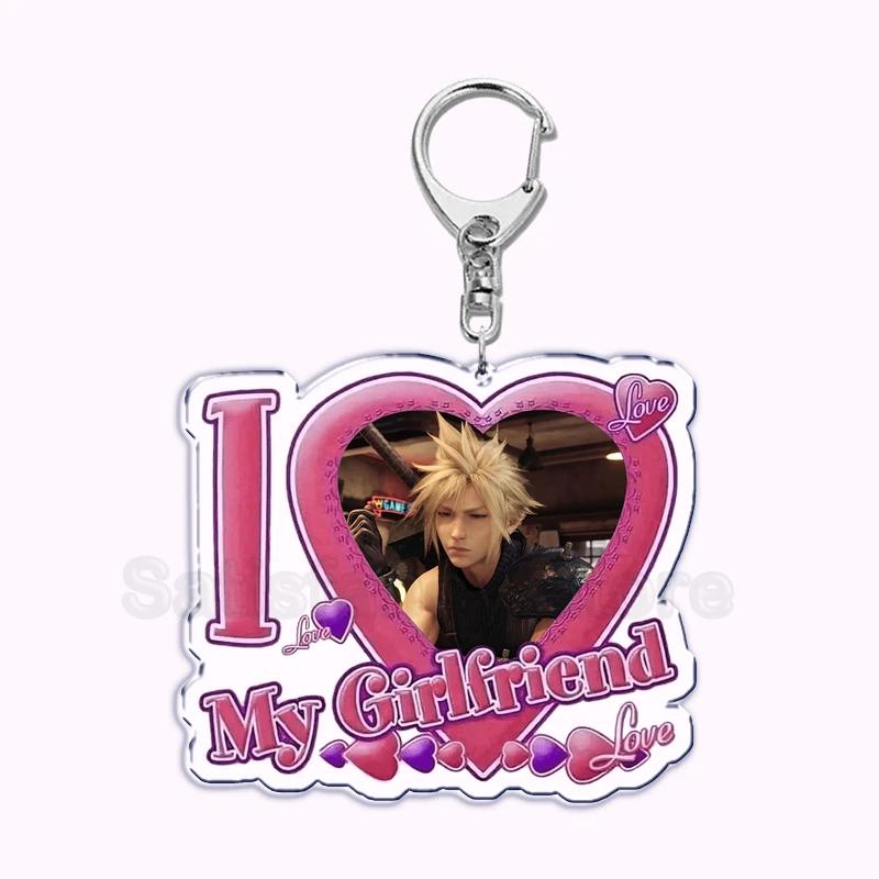 Pfp Sephiroth Acrylic KeyChain Pendant Key Ring I Love My Boyfriend Girlfriend Pink Heart Keyring for Bag Pendant Jewelry Gifts