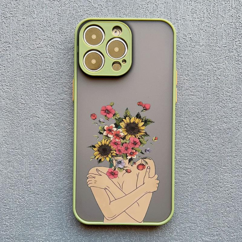Oil Painting Flower Girl Phone Case For iPhone 16 15 12 11 13 14 Pro Max Mini X XS XR 15 14 8 Plus Shockproof Translucent Covers