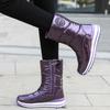 Bottes de neige pour femmes mi-mollet imperméables antidérapantes chaussures en coton plateforme épaisse bottes de neige d'hiver simples chaussures grande taille D520