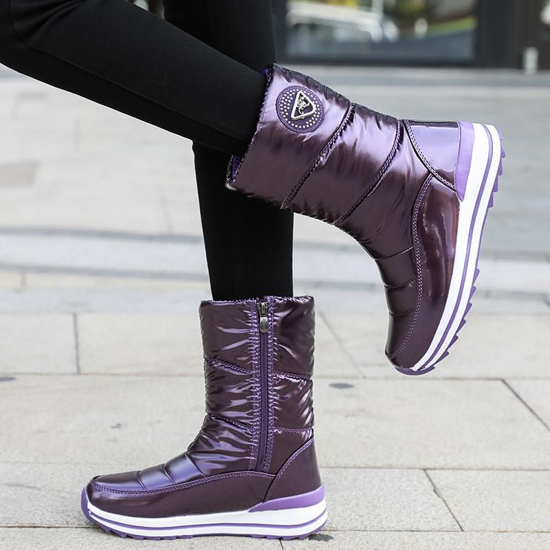 Bottes de neige pour femmes mi-mollet imperméables antidérapantes chaussures en coton plateforme épaisse bottes de neige d'hiver simples chaussures grande taille D520