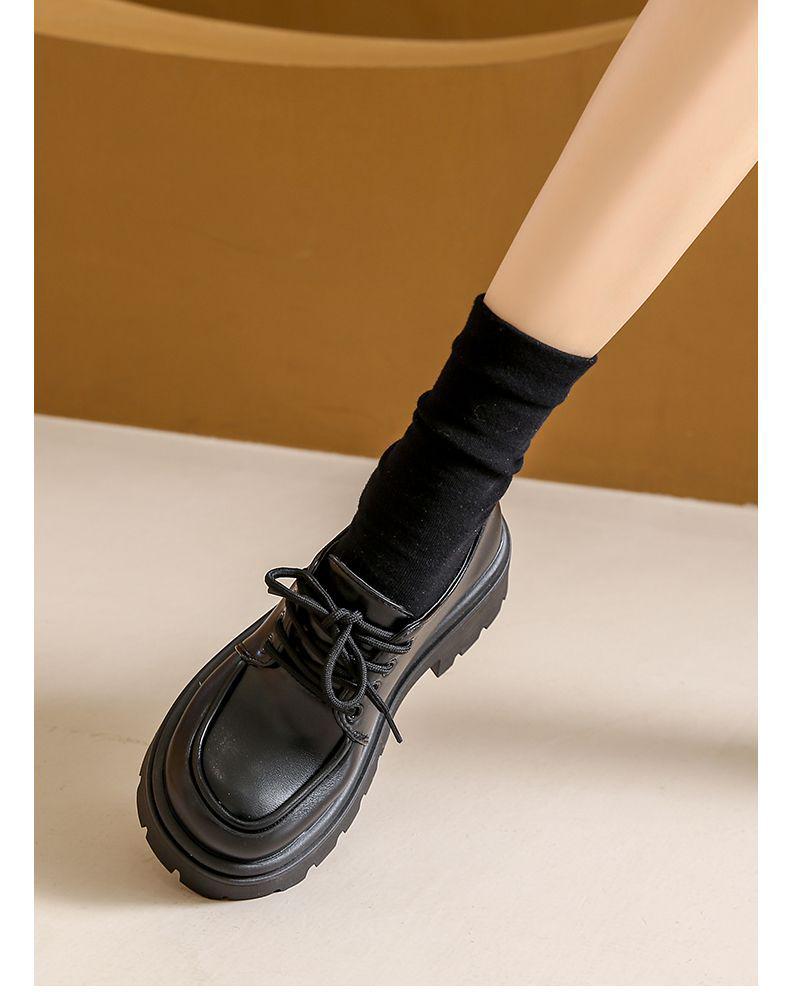 Women's Black Height-Boosting Retro Loafers - Thick Sole, British Style, 2025 Spring Collection