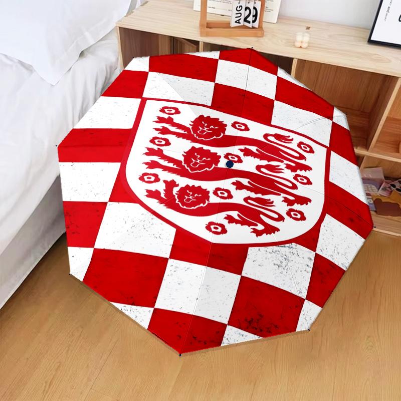 1 Stück England Fußballwappen Aufdruck Regenschirm Faltbarer Regenschirm, Automatischer Regenschirm 8-Rippen für Reisen, Camping Fan Geschenke Weihnachtsgeschenke