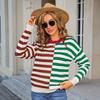 2025 New Crew Neck Sweater Color Matching Striped Contrasting Top Crew Neck Pullover Long Sleeve Knitted Sweater Women