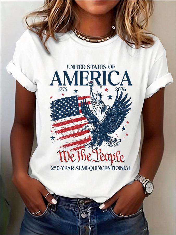 ilstile We The People 17762026 American Flag Eagle Print TShirt Women Casual Short Sleeve Independence Day Tops
