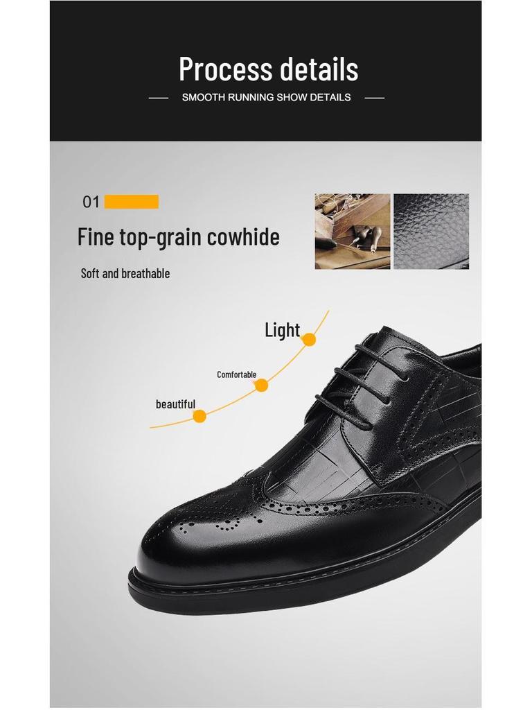 Men's Genuine Leather Crocodile Pattern Business Shoes - Comfortable, Wear-resistant, High-end Cowhide
