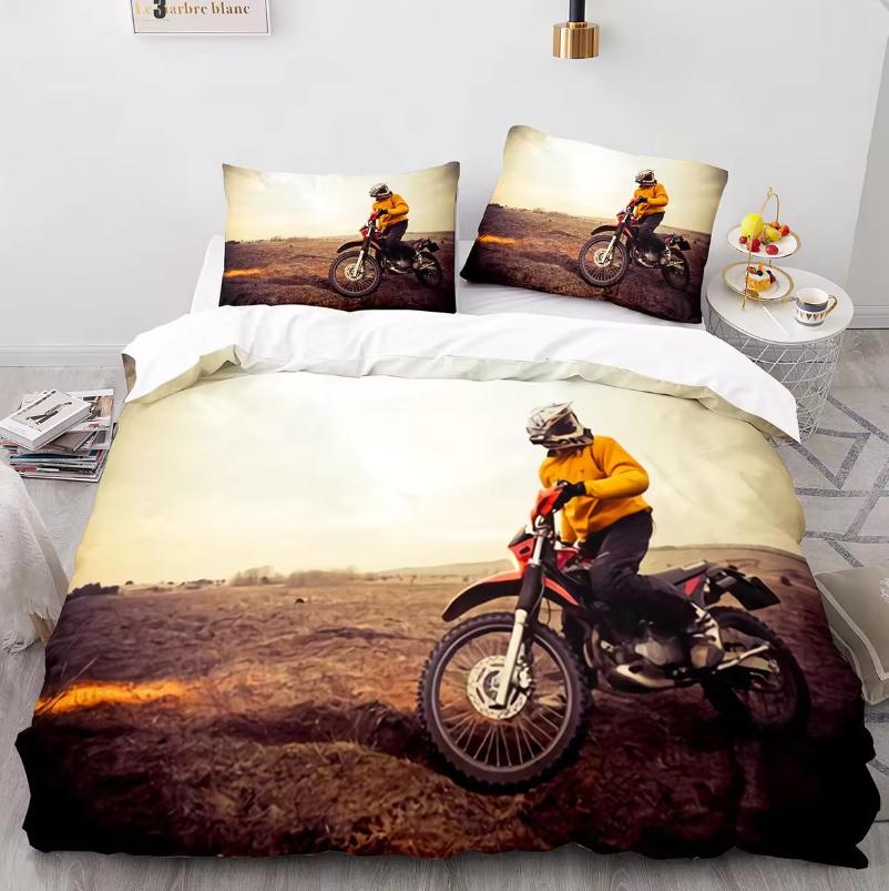 Motorcycle Rider Duvet Cover Dirt Bike Bedding Set Motocross Quilt Cover for Men Durable Queen King Polyester Comforter Cover