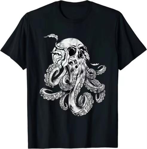 

Summer Mens Octopus Skull Printed Round Neck Tshirt Retro Street High Quality 100 Cotton Black Soft Breathable Short Sleeve 4XL