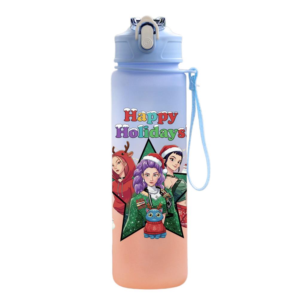 750Ml Water Bottle Anime Christmas K-Pop Demon Hunters Printed Large Capacity Drinking Cup Portable Outdoor Sports Water Cup Children Kid Gift