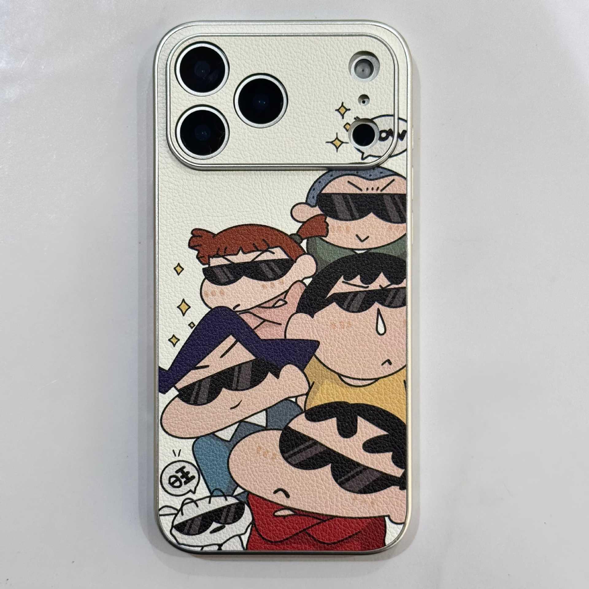 

Shin-chan Cartoon Leather Texture iPhone 17/16 Pro Max Case with Magnetic Silver Edge iPhone 15