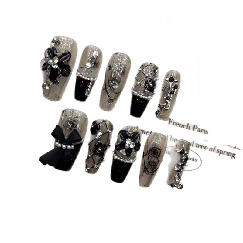 Handmade French Style Press-On Nails With Floral Design Minimalist Elegant False Women Daily Wear