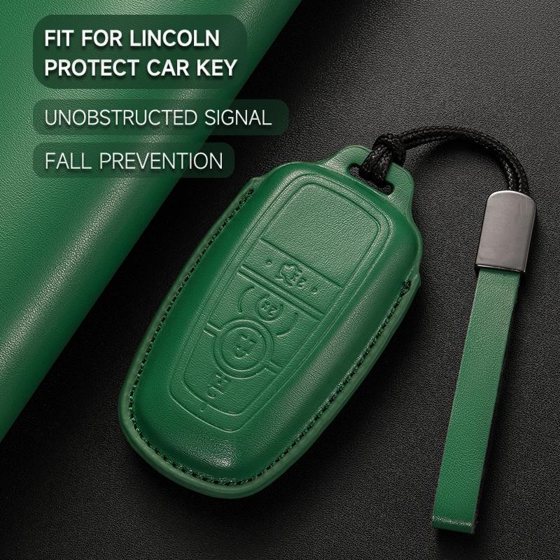 Leather Car Key Cover Case Protection Shell Keychain For Lincoln Continental MKC MKZ MKX Navigator Z Nautilus Aviator Corsair