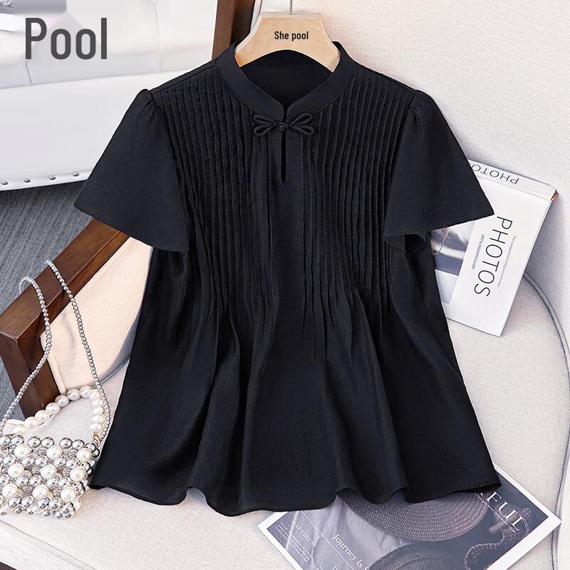 Women s New Chinese Style Stand Collar Short Sleeve Blouse S