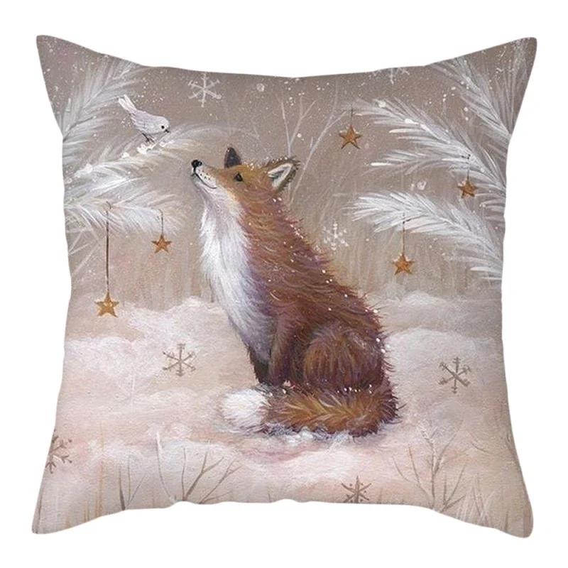 Home decoration in the snow forest elk Christmas print pillowcase bedroom living room sofa decoration pillowcase cushion cover