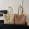 Summer Beach Straw Bag with Palm Tree Embroidery Large Woven Tote for Women Casual Shoulder Handbag for Vacation