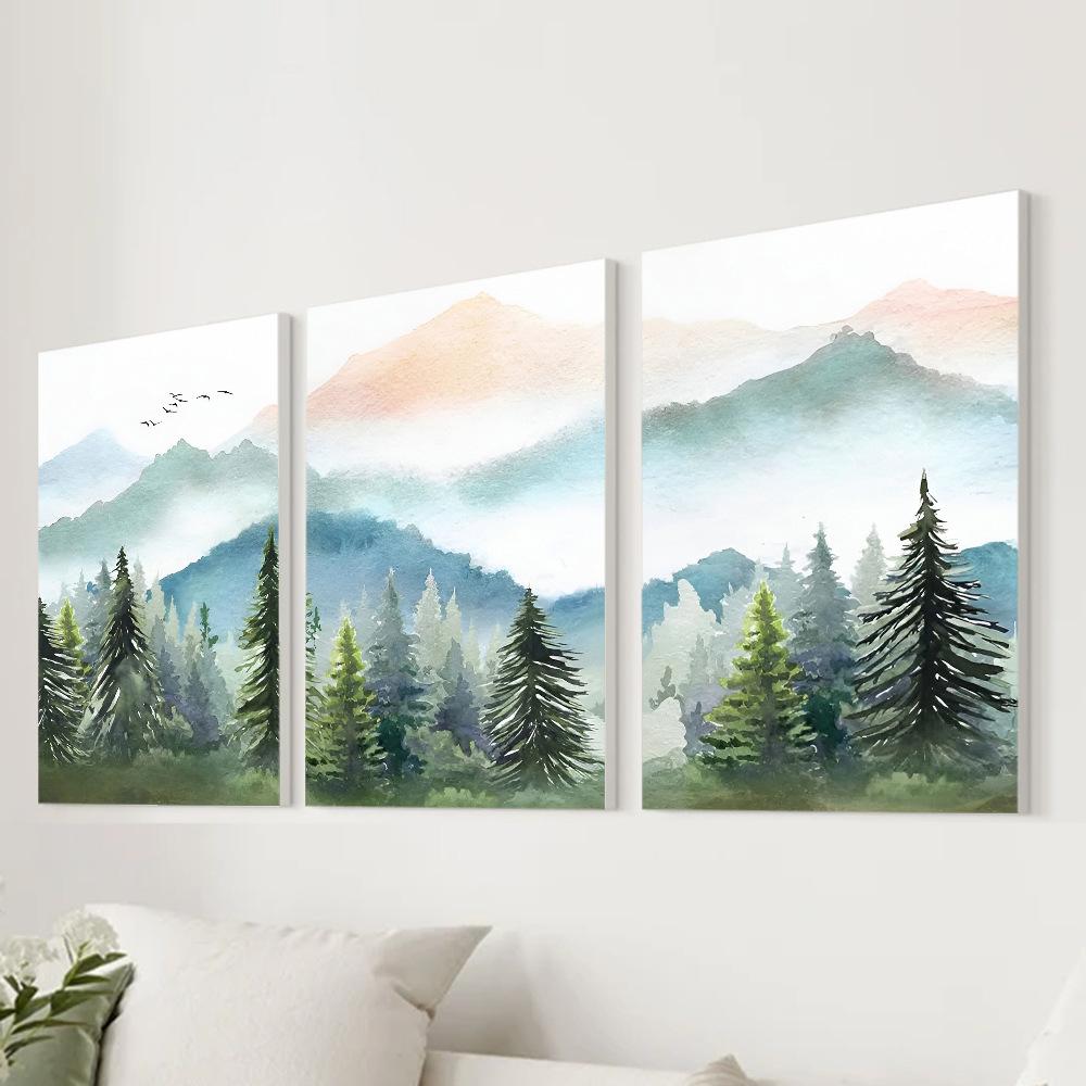 3pcs/set Scenery Forest Art Oil Painting Canvas with Wood Frame Draw Wall Decor Home Room Decorations