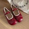 Women's Flat Shoes Vintage Round Toe Elegant Bow Lace Ruffled  Ballet Shallow Flats Fashion Comfortable Soft Mary Jane Shoes