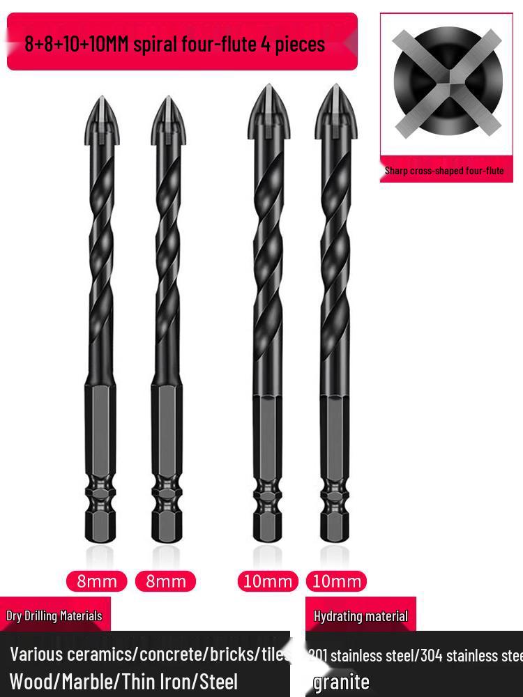 6mm All-In-One Tile and Concrete Drill Bit - Four-Flute Alloy Triangle for Glass and Cement