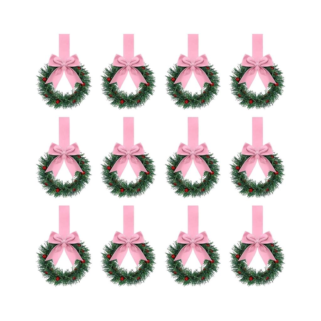 Christmas Kitchen Cabinet Wreaths With Plaid Bow Ribbon Hanging Cabinet Doors Wreaths Decorative For Kitchen Window Outdoor Indoor Holiday Decor